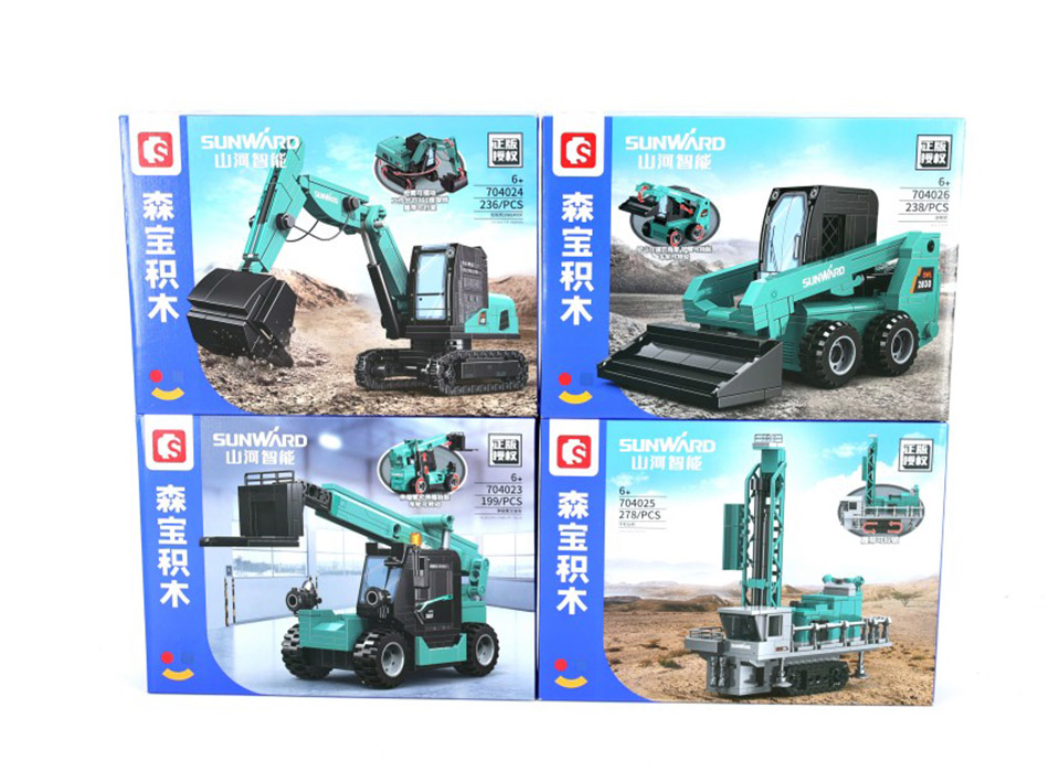 Set di blocchi per la costruzione di veicoli Sunward Construction, escavatore, minipala, carrello elevatore, piattaforma con ruota dentata